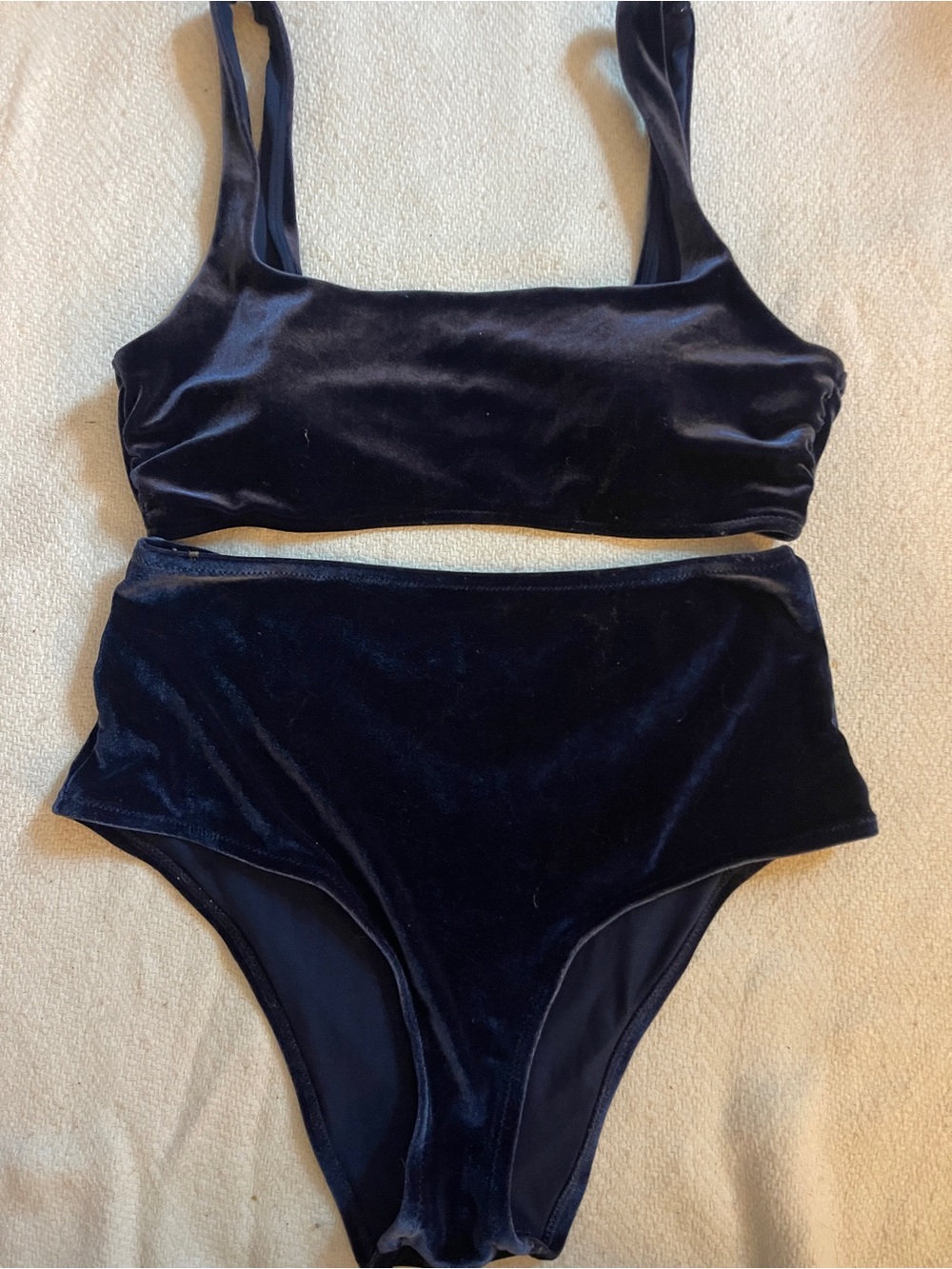 aerie Velvet High-Rise Bikini Set - Navy Blue